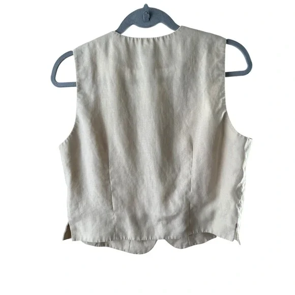 Preview Collection Vintage 100% Linen Vest Beige Button Front Waistcoat Large - Picture 2 of 4
